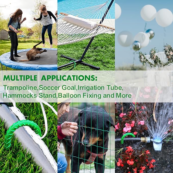 Eurmax USA Trampolines Stakes Heavy Duty Ground Stakes Canopy Parts Wind Stake with Rope 12 Inch Heavy Duty Stake Safety Ground Anchor Galvanized Steel J Shaped, Pack of 4(Green)