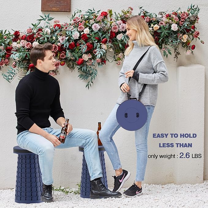 ALEVMOOM Upgraded Collapsible Stool with Thickened Cushion 18.1",600Lbs Max Weight Wider & Taller Pop Up Stool, Heavy Duty Portable Retractable Folding Chair or Travel Foot Rest for Camping & Outdoors