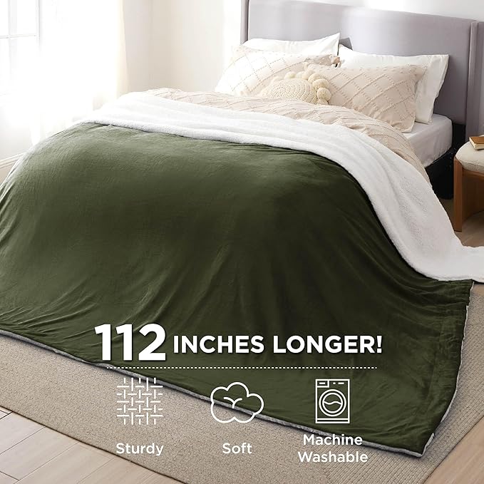Bedsure GentleSoft Sherpa Fleece Oversized Cal King Blankets for Bed - Thick and Warm, Soft Fuzzy Plush Large Blanket for Winter, Olive Green, 112x98 Inches