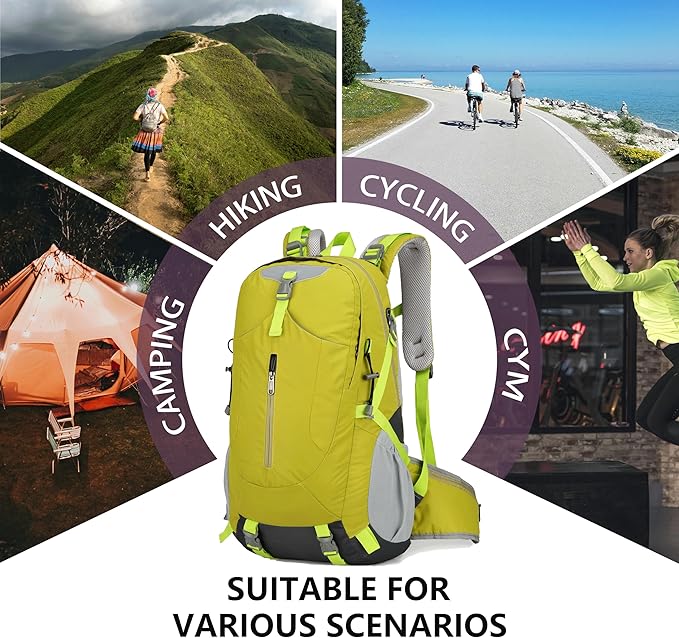 Hiking Backpack for Men and Women, Travel, Sport Outdoor, Lightweight Back Pack, Camping, Bag, waterproof, 40L.(Green)