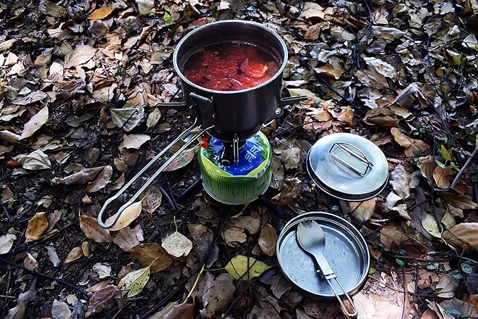 Windproof Portable Backpacking Stove Burner with Piezo Ignition,Stove Adapter,Plastic Storage Box,Lightweight,Propane Butane Stove for Indoor Outdoor Camping Hiking and Picnic M600-1
