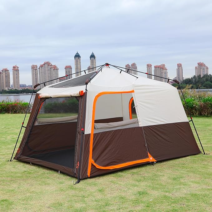 KTT Extra Large Tent 6-10-12-14 Person(B),Family Cabin Tents,2 Rooms,3 Doors and 3 Windows with Mesh,Straight Wall,Waterproof,Double Layer,Big Tent for Outdoor,Picnic,Camping,Family Gathering