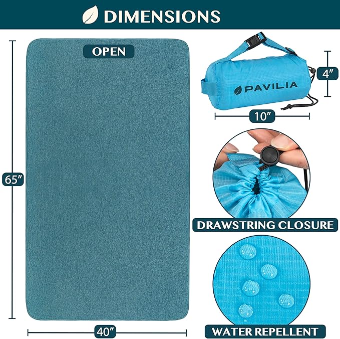 PAVILIA Travel Blanket Airplane Compact with Bag, Soft Packable Plane Blanket Kids Adults, Portable Camping Flight Essentials, Travelers Gifts Accessories, Luggage Backpack Strap, 65x40 Teal Blue