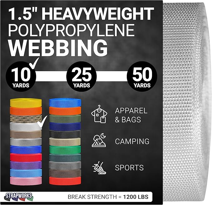 Strapworks Heavyweight Polypropylene Webbing - Heavy Duty Poly Strapping for Outdoor DIY Gear Repair, 1.5 Inches