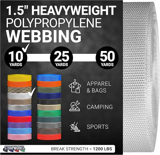 Strapworks Heavyweight Polypropylene Webbing - Heavy Duty Poly Strapping for Outdoor DIY Gear Repair, 1.5 Inches