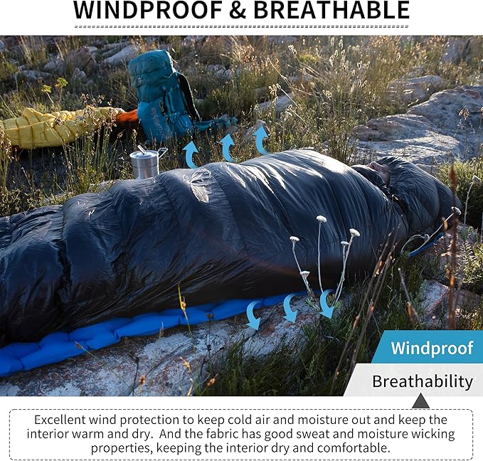 Naturehike Ultralight Down Sleeping Bag, 650FP Backpacking Sleeping Bag for Adults, 40.4℉ Waterproof Sleeping Bags for Camping, Hiking, Traveling with Compression Sack