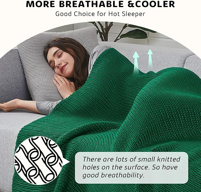L'AGRATY Knitted Weighted Blanket - 48"x72" 12lbs Cooling Chunky Knit Heavy Blanket for Adults Braided Crochet Throw Thick Cable Yarn Knit Decorative No Beads Evenly Weighted Machine Washable