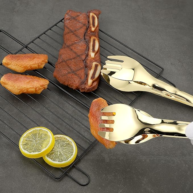 MSY BIGSUNNY Kitchen Tongs Cooking Tong - Stainless Steel Food Serving Tongs Set of 2(Gold, 9 inch)