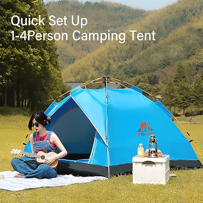 Quick Set Up Waterproof 4-Person Camping Tent with Bug Netting - Instant Pop-Up Tent for Family Camping & Hiking | All-Weather 4-Season Outdoor Shelter