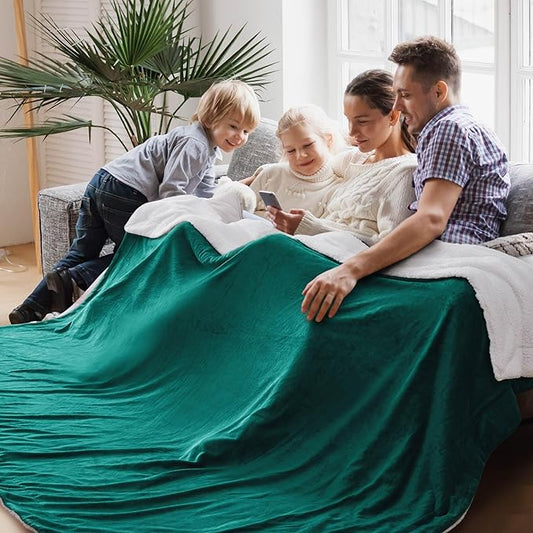 Bedsure GentleSoft Sherpa Fleece Oversized Cal King Blankets for Bed - Thick and Warm, Soft Fuzzy Plush Large Christmas Blanket for Winter, Forest Green, 112x98 Inches