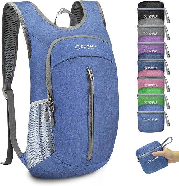 ZOMAKE 10L Ultra Lightweight Packable Backpack, Small Daypack Light Foldable Backpacks Water Resistant Day Bag for Hiking(Dark Blue)