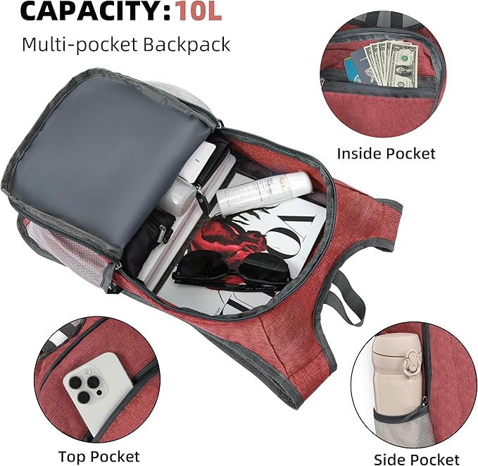Hiking Backpack 10L Small Travel Lightweight Daypack Foldable Hiking Packable Camping Hiking Backpacks for Women Men (Red)