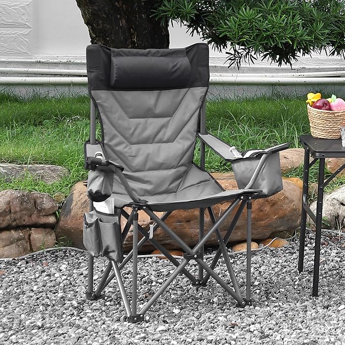 Oversized Padded Camping Chairs, Hevy Duty Folding Camp Chair - 500Lbs Support for Adults - Comfortable Camping Chair with High Back & Pillow, 2 Pack