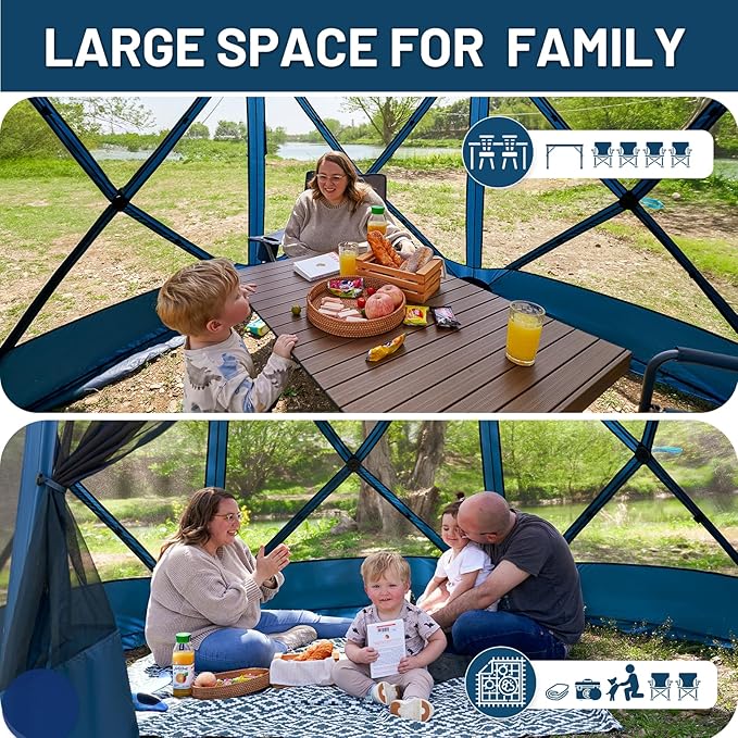 TIMBER RIDGE Easy Pop Up Gazebo Canopy Tent for Camping, 11.5 X 9.8 Ft Portable Instant Screened House, Pop Up Canopy with Netting for Backyard, Patio, Outdoor, Tailgating, Picnics, Blue