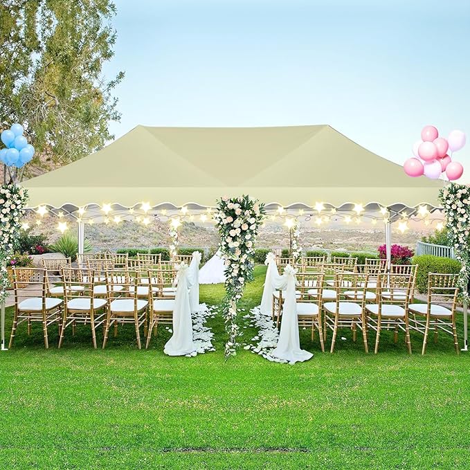 HOTEEL 10x20 Pop Up Canopy, Outdoor Easy Setup Party Tent, Waterproof Portable Enclosed Event Shelter with Wheeled Bag, Weight Bag for Backyard, Vendor, Khaki