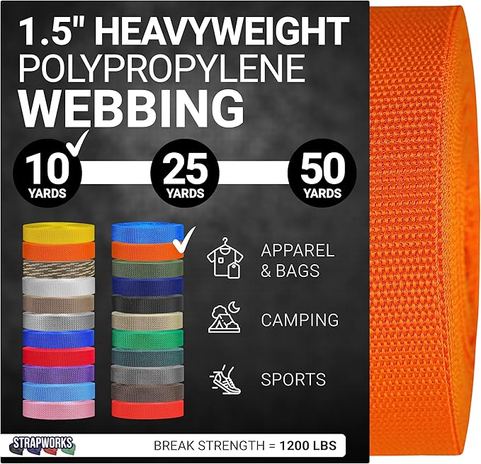 Strapworks Heavyweight Polypropylene Webbing - Heavy Duty Poly Strapping for Outdoor DIY Gear Repair, 1.5 Inches