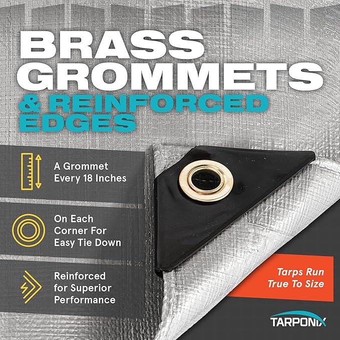 10' x 20' Dual-Sided Heavy-Duty Tarp – 10 Mil Tear-Resistant Silver & Black Cover with Reinforced Edges and Anti-Rust Grommets