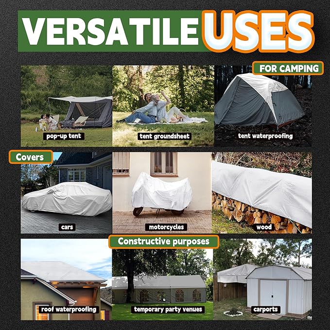 RAINDEWAY Small Tarps 4x10 Feet Tarp Waterproof,7Mil Thick,Finished Size,UV Resistant,Multipurpose Poly Tarp Cover with Metal Grommets and Reinforced Edges,White Tarps