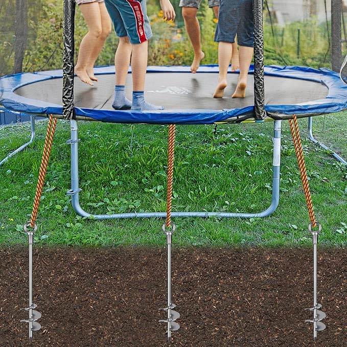 24'' Fully Welded Ground Anchors Screw in, 3'' Wider Spiral Earth Anchor for Swing Set, 6pcs Mobile Home Anchors, Wind Resistant Trampoline Wind Anchors, Ground Anchors for Sheds
