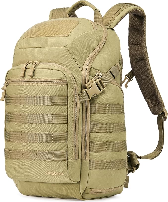 32L Tactical Backpack - MOLLE Everyday Carry with Suspended 17" Laptop Compartment for Work, Travel and Emergency (Tan)