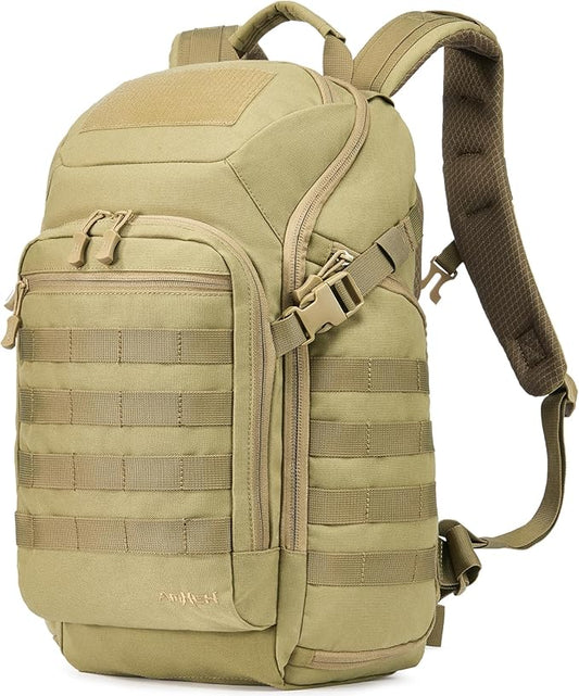 32L Tactical Backpack - MOLLE Everyday Carry with Suspended 17" Laptop Compartment for Work, Travel and Emergency (Tan)
