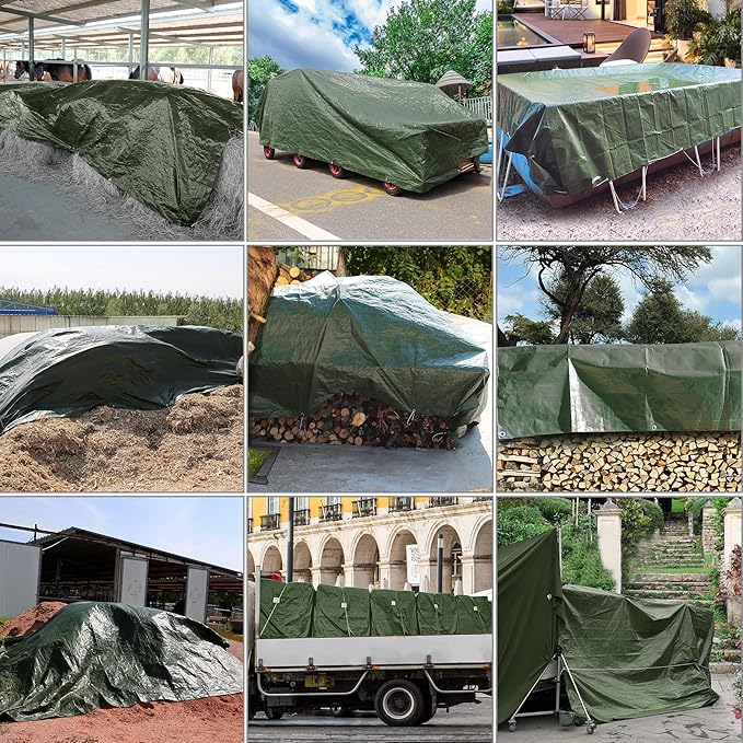 STARPYNG-10 Mil Green 10x12 Feet Tarp-Heavy Duty Poly Tarpaulin-Waterproof Tarp, UV Resistant, Durable, Weather Resistant, Cover Car, Swimming Pool, Boat