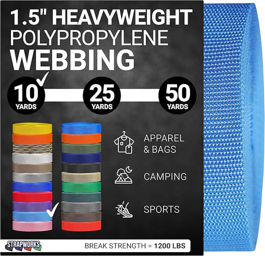 Strapworks Heavyweight Polypropylene Webbing - Heavy Duty Poly Strapping for Outdoor DIY Gear Repair, 1.5 Inches