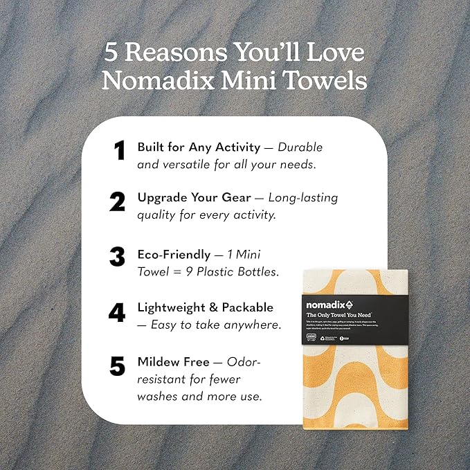 Nomadix Mini Towel - Perfect for Beach, Pool, Travel, Camping, Yoga - Made with Recycled Materials - Super Absorbent - Sand Resistant - Copacabana Mango - 16" x 40"