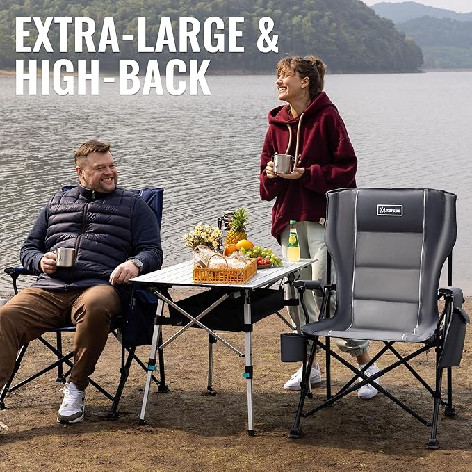 Oversized Folding Camping Chairs for Adults Heavy Duty, Support 500lbs Big and Tall High Back Camping Chairs for Heavy People Padded Lawn Chairs Camp Chairs for Patio,Beach,Camp,Lawn,Outdoor
