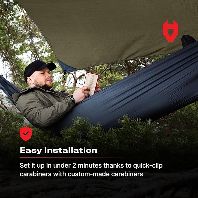 Rain Fly 12x10 Lightweight Survival Camping Tarp; 100% Waterproof; Makes a Great Backpacking Tarp or Hammock Shelter; Comes in Multiple Colors, Survival Bracelet Included; OD-Green
