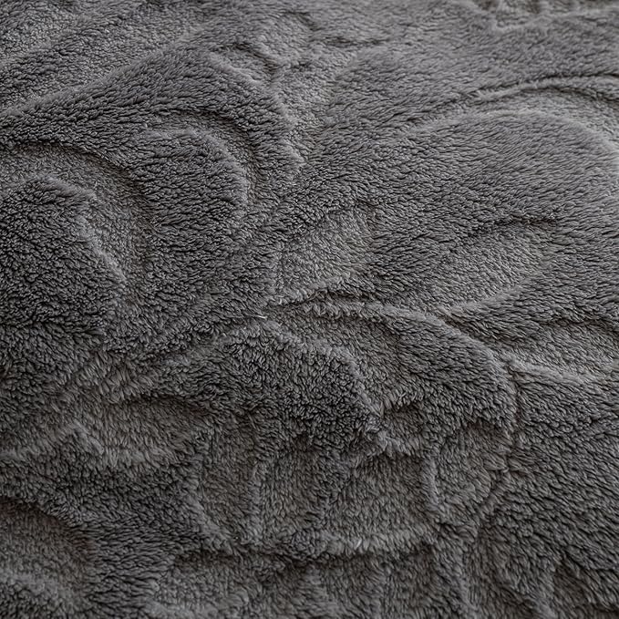 UKELER Sherpa Throw Blanket 60 × 80 inch- Cute Floral Design Soft Plush Fleece Blanket for Bed Couch Sofa Office Camping, Dark Grey