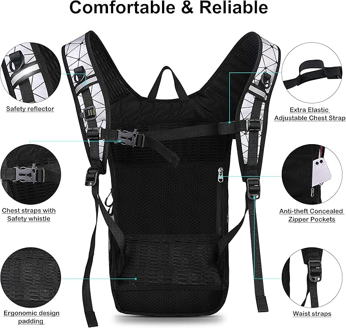 Hydration Backpack Pack, Water Backpack 20L Capacities Included 2L Hydration Bladder, Festival Essential - Rave Hydration Pack Hydropack Hydro for Hiking, Festival Gear