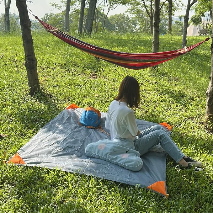 Small Picnic Mat 4FT Foldable Tent Rug Tents Blankets Pocket Beach Blanket Lightweight Camping Tarp Washable Rug Quick Dry Beach Mats Hiking Outdoor Essentials(Gray/Orange 55"*59" /4.59ft×4.92ft)