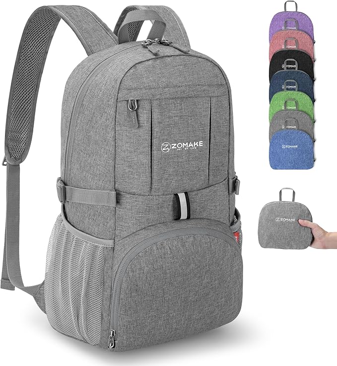 ZOMAKE Ultra Lightweight Packable Backpack 25L,Small Foldable Backpacks Hiking Water Resistant Collapsible Daypack for Women Men(Grey-A3)