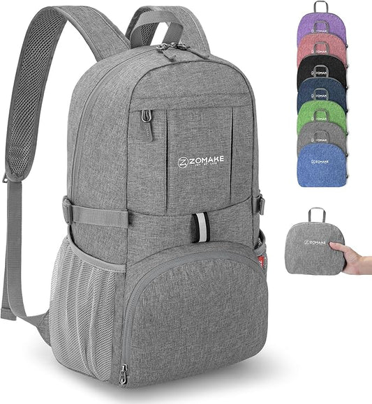 ZOMAKE Ultra Lightweight Packable Backpack 25L,Small Foldable Backpacks Hiking Water Resistant Collapsible Daypack for Women Men(Grey-A3)