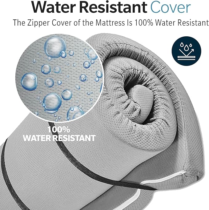4 INCH Memory Foam Camping Mattress Pad with Water-Resistant Zipper, Roll Up Mattress for Floor, Travel Camping Sleeping Pads for Floor Outdoor Activities, Rvs, Certipur-Us