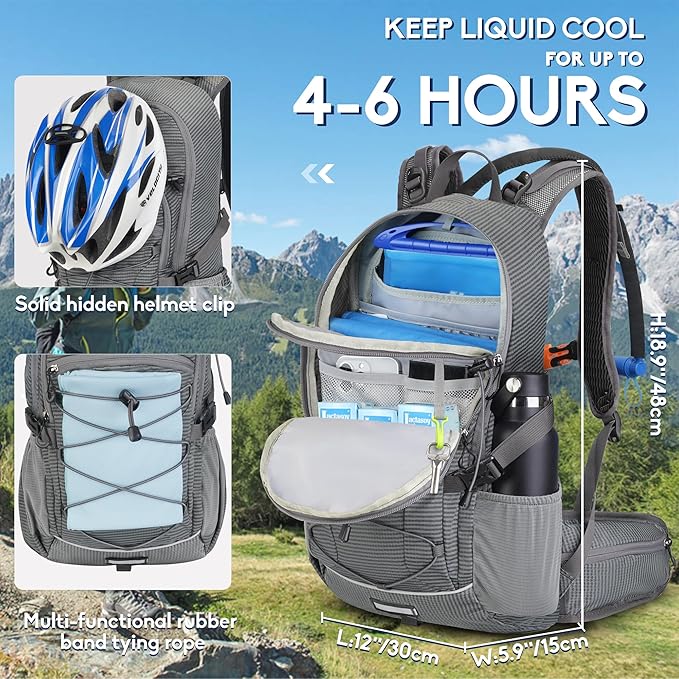 N NEVO RHINO Hydration Backpack with Water Bladder 3L, Hiking Backpack with Rain Cover, Insulation Water Daypack for Cycling Biking