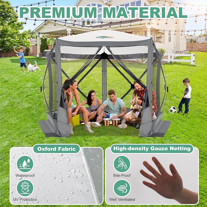 COBIZI 10x10 FT Pop up Gazebo, Popup Canopy Tent,Instant Screened in Gazebos, Waterproof Portable Outdoor Small Screen Tents Sun Shelter,carpas para Patio for Camping, Garden and Backyard,Gray