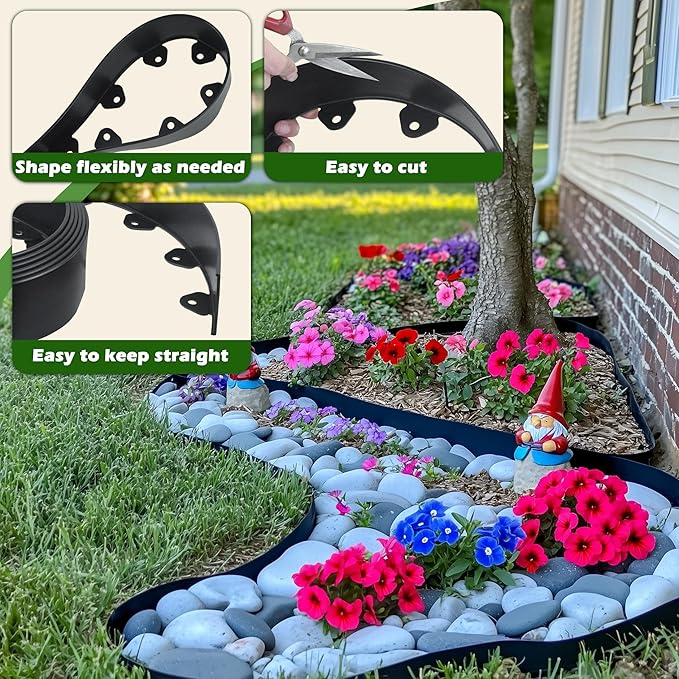 Gardzen Landscape Edging Kit, 40-Foot Long, 3-Inch Tall, No Dig Garden Edging Border for Flower Beds, Tree Rings, Pathways, Includes 40 Spikes