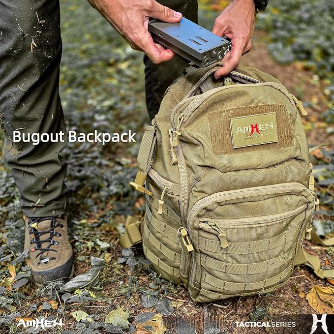 32L Tactical Backpack - MOLLE Everyday Carry with Suspended 17" Laptop Compartment for Work, Travel and Emergency (Tan)