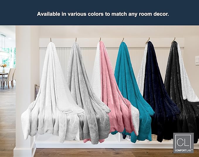 Comfort Lab Reversible Flannel Sherpa Blanket - Elegant Fluffy Bed Blankets for Bedroom and Home Decor - Anti Pilling Non Shedding Cozy & Warm Fleece Cover - King/California King (108" x 90") - Navy