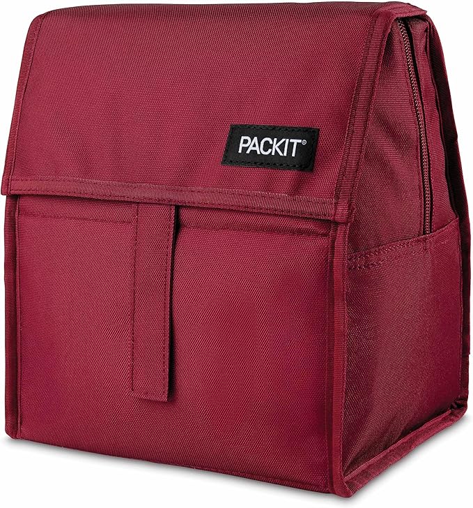 Packit® Freezable Lunch Bag, Ruby, Built with ECOFREEZE® Technology, Foldable, Reusable, Zip and Velcro Closure with Buckle Handle, Designed for Work Lunches and Fresh Lunch On the Go