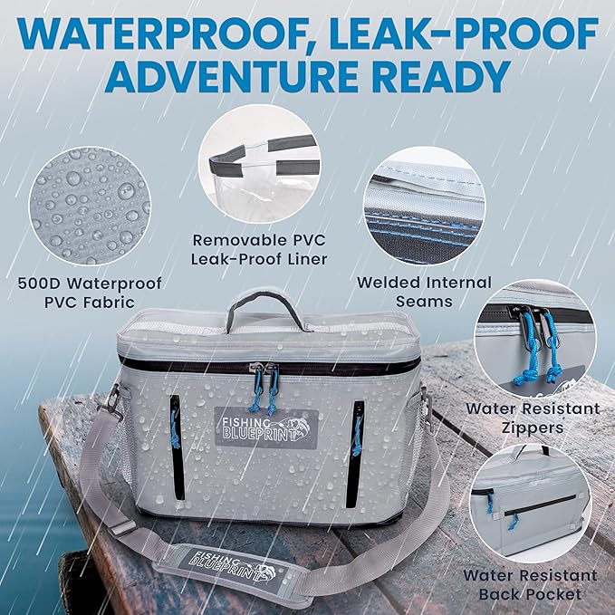 Kayak Cooler Behind Seat – Small Portable Cooler Bag for Kayak Seat Storage, Kayak Accessories for Fishing, Kayak Crate, Insulated Soft Sided Cooler Bag for Paddle Board Cooler - Fishing Blueprint