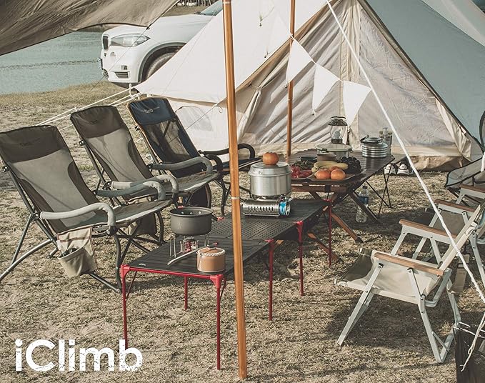 iClimb Extendable Folding Table Large Tabletop Area Ultralight Compact with Hollow Out Tabletop and Carry Bag for Camping Backpacking Beach Concert BBQ Party, Three Size (Black - L)