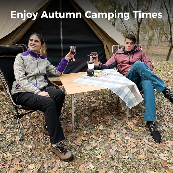 ATEPA Bamboo Folding Table, 32 * 24'' Adjustable Height Folding Camping Table, Eco Friendly l Wooden Folding Table with Aluminum Legs, Carry Bag for Picnic Beach Fishing Outdoor Indoor, 2-4 Person