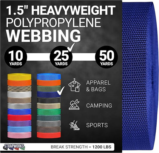 Strapworks Heavyweight Polypropylene Webbing - Heavy Duty Poly Strapping for Outdoor DIY Gear Repair, 1.5 Inches