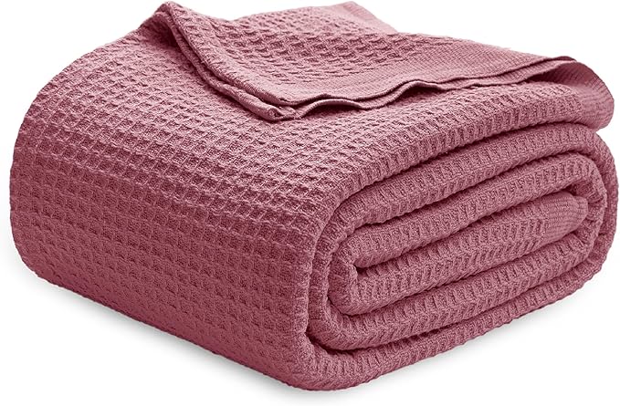 Bedsure Gentlesoft 100% Cotton Blanket King Size for Bed - Breathable and Soft, Waffle Weave Blanket for Summer, Thick Cozy Fall Blankets for Women Gift, Dusty Rose, 104x90 inches
