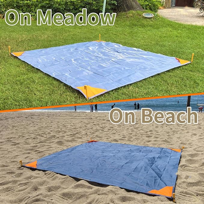 Family Beach Blanket Large Foldable Picnic Mat Portable Lightweight Camping Tarp Tent Blankets Washable Rug Quick Dry Compact Beach Mats Hiking Outdoor Essentials (Gray/Blue118*110" / 9.19ft×9.84ft)