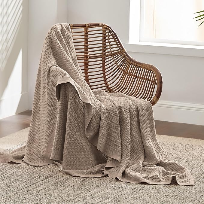 Bedsure Gentlesoft 100% Cotton Large Throw Blanket for Couch 50x70 inches - Breathable and Soft, Waffle Weave Throw Blanket for Office, Taupe