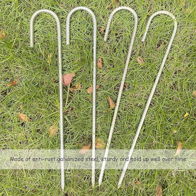 Rebar Stakes, 16 Inch Heavy Duty Galvanised Steel Rebar Ground Stakes, Fence Anchors, Ground Stakes with Hook, Ground Blind Stakes for Marquees, Gazebos, Tents, Trampolines, Camping (8pcs)